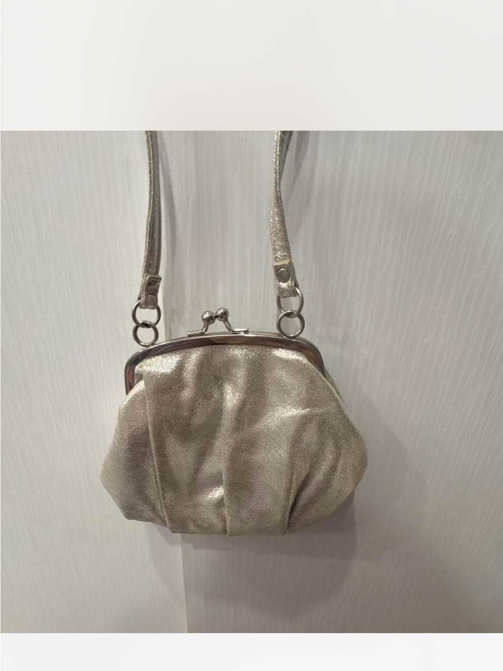 Metallic Silver KissLock Wristlet Clutch